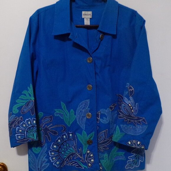 Chico's Blue Sea Jacket100% Cotton 5 Button Size Small - Picture 4 of 4